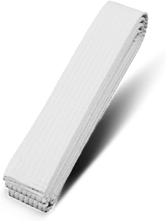 White martial arts belt for karate and judo folded neatly on white background