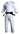 Adidas J500 white judo uniform with black shoulder stripes; front view, belt shown for styling