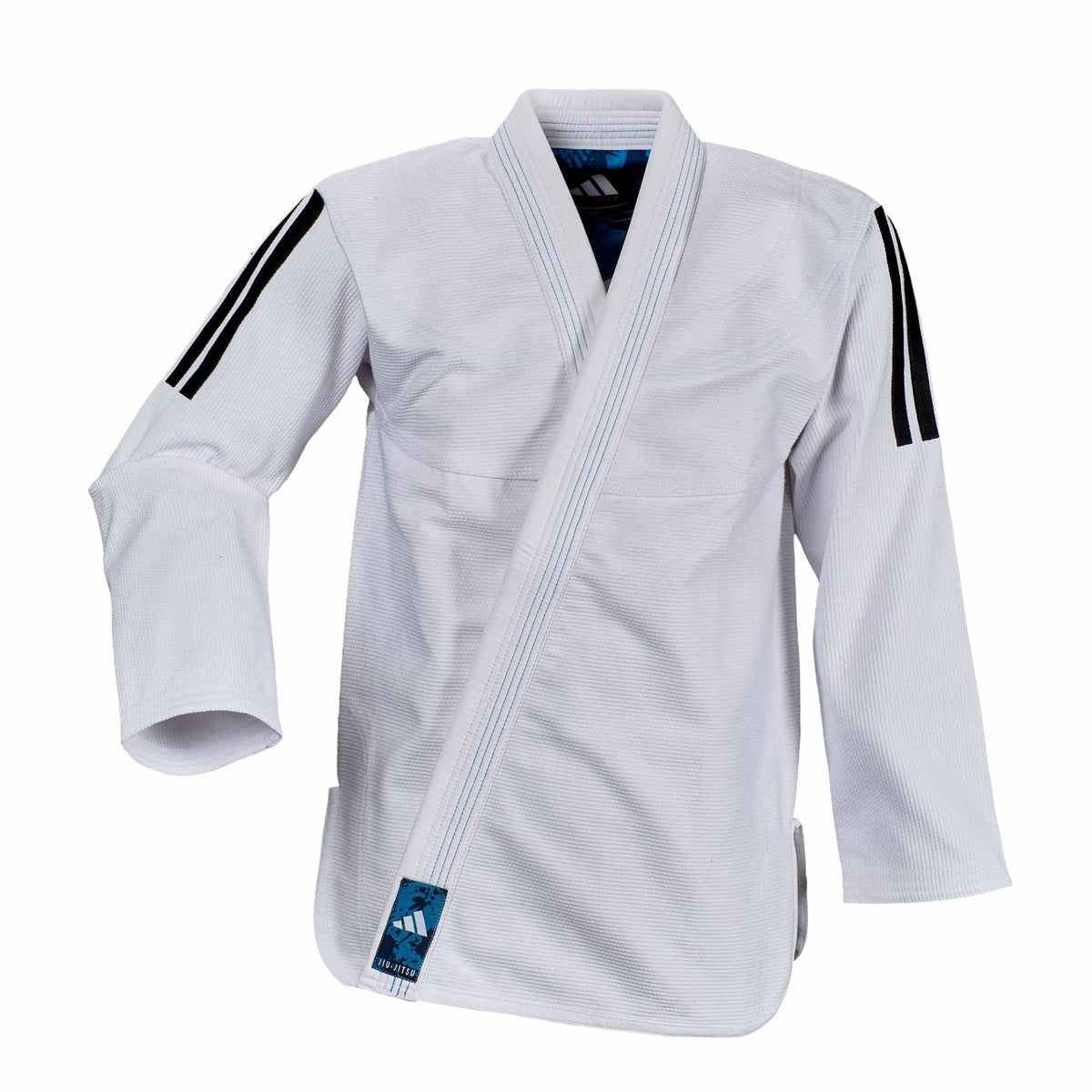 Adidas Contest Tropical Leaf BJJ ceketi, siyah çizgili beyaz — önden görünüm