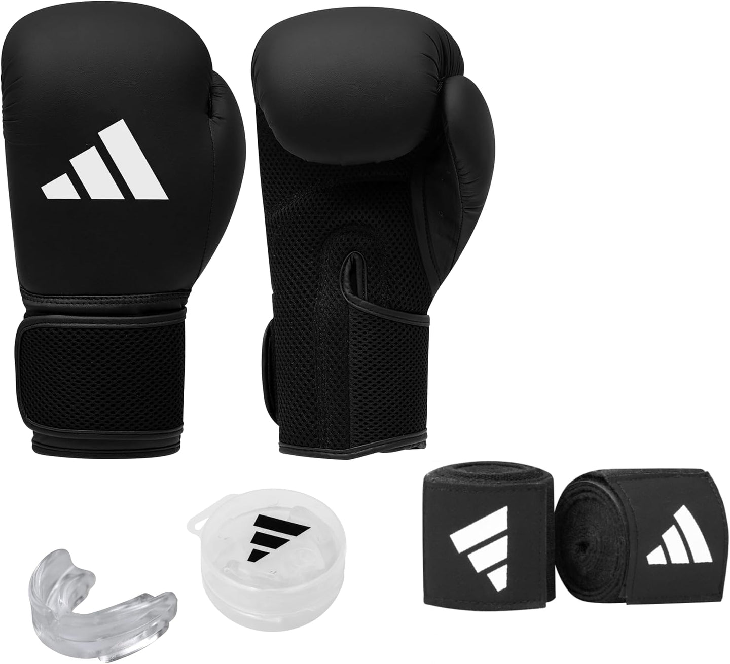 adidas Speed 50 Boxing Kit (Boxing Gloves + Wraps + Mouthguard), Black