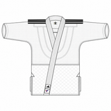 Adidas JJIF501 white jacket with black shoulder stripes — illustration based on supplier artwork