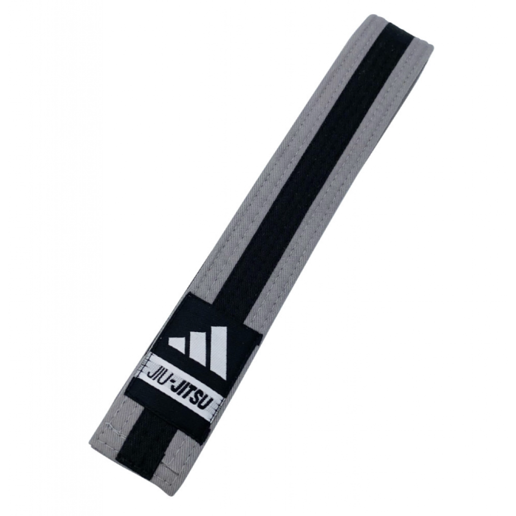 Adidas ADIBJJB-K çocuk jiu-jitsu kuşağı — siyah çizgili gri