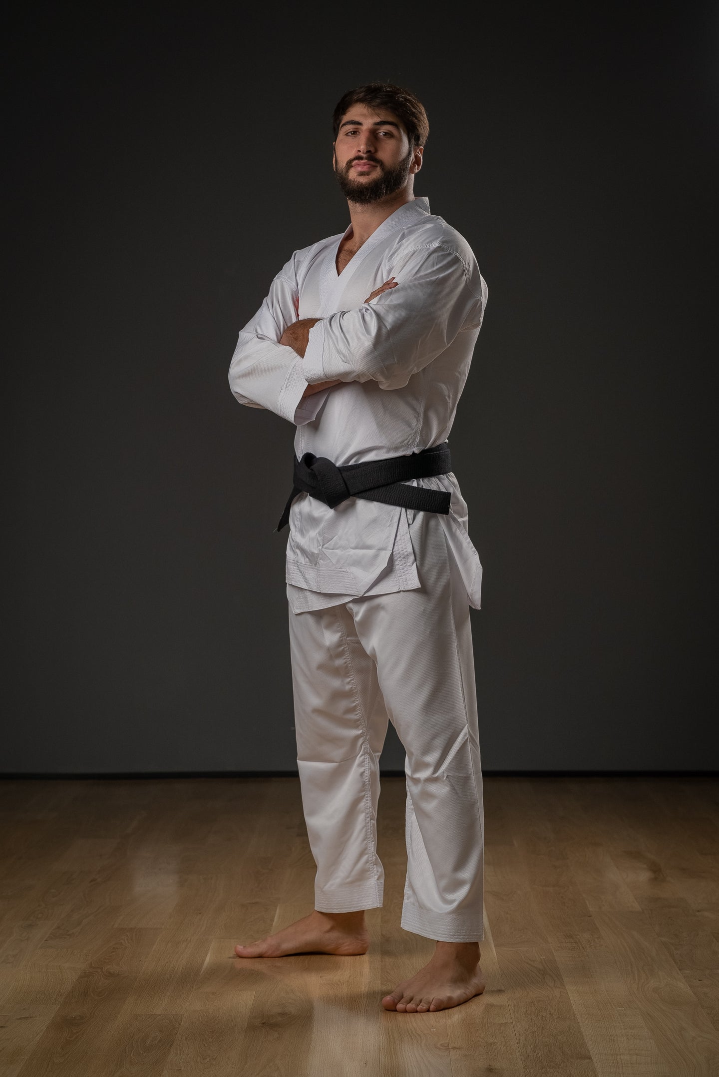 Close up of Fight Art logo and fabric texture on WKF Karate Gi