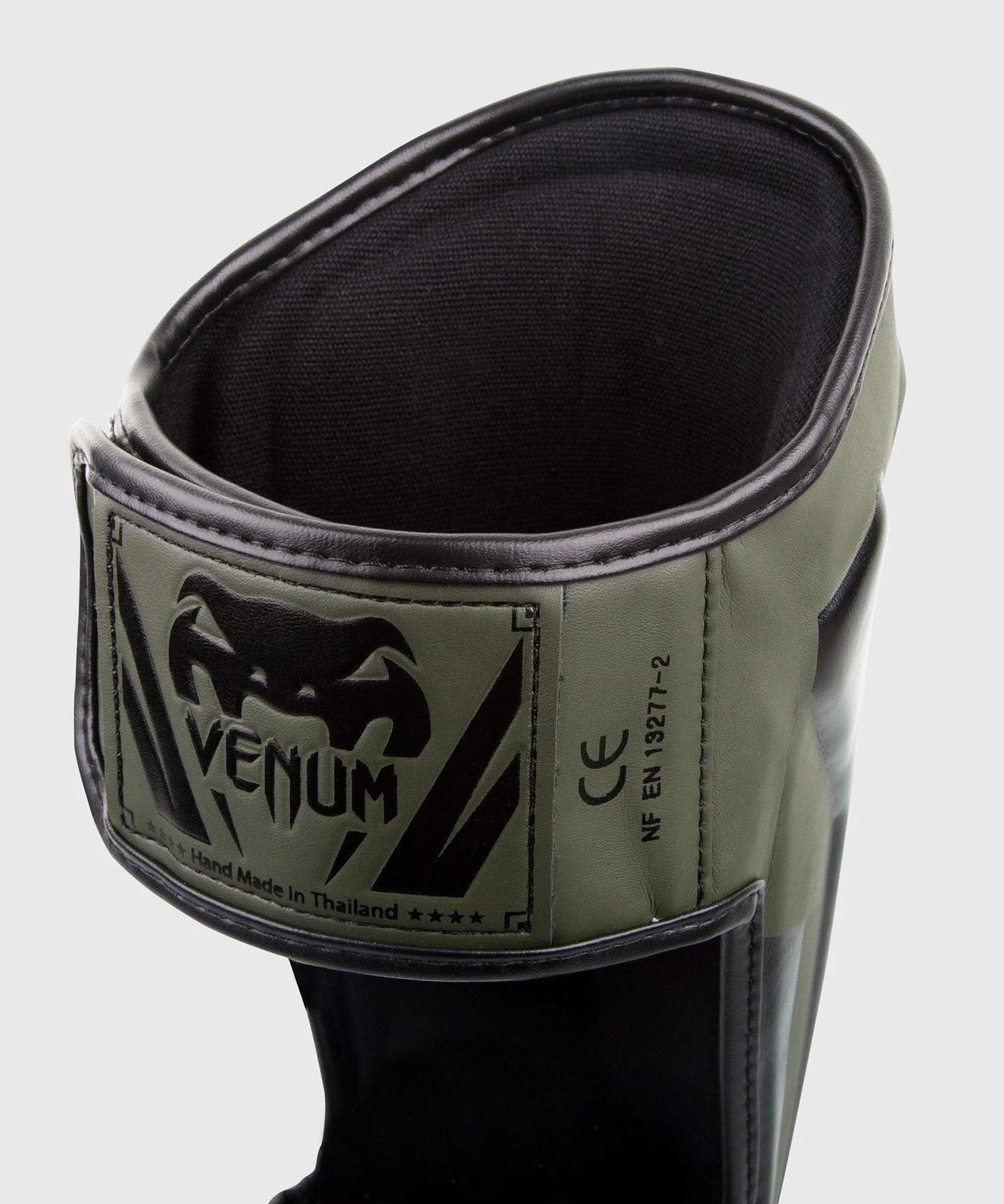Venum Elite MMA Shin Guards Khaki Black side profile details