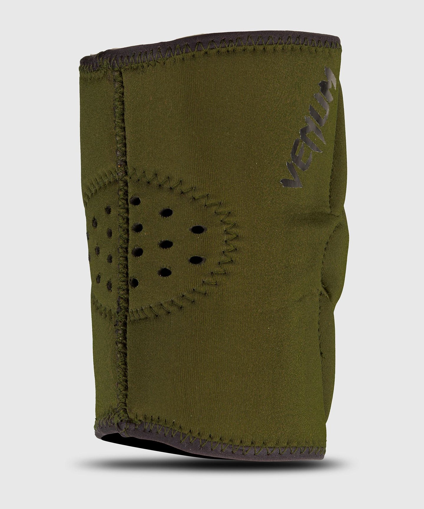 Venum Kontact Gel Knee Pad Khaki Black side angle showing ergonomic fit