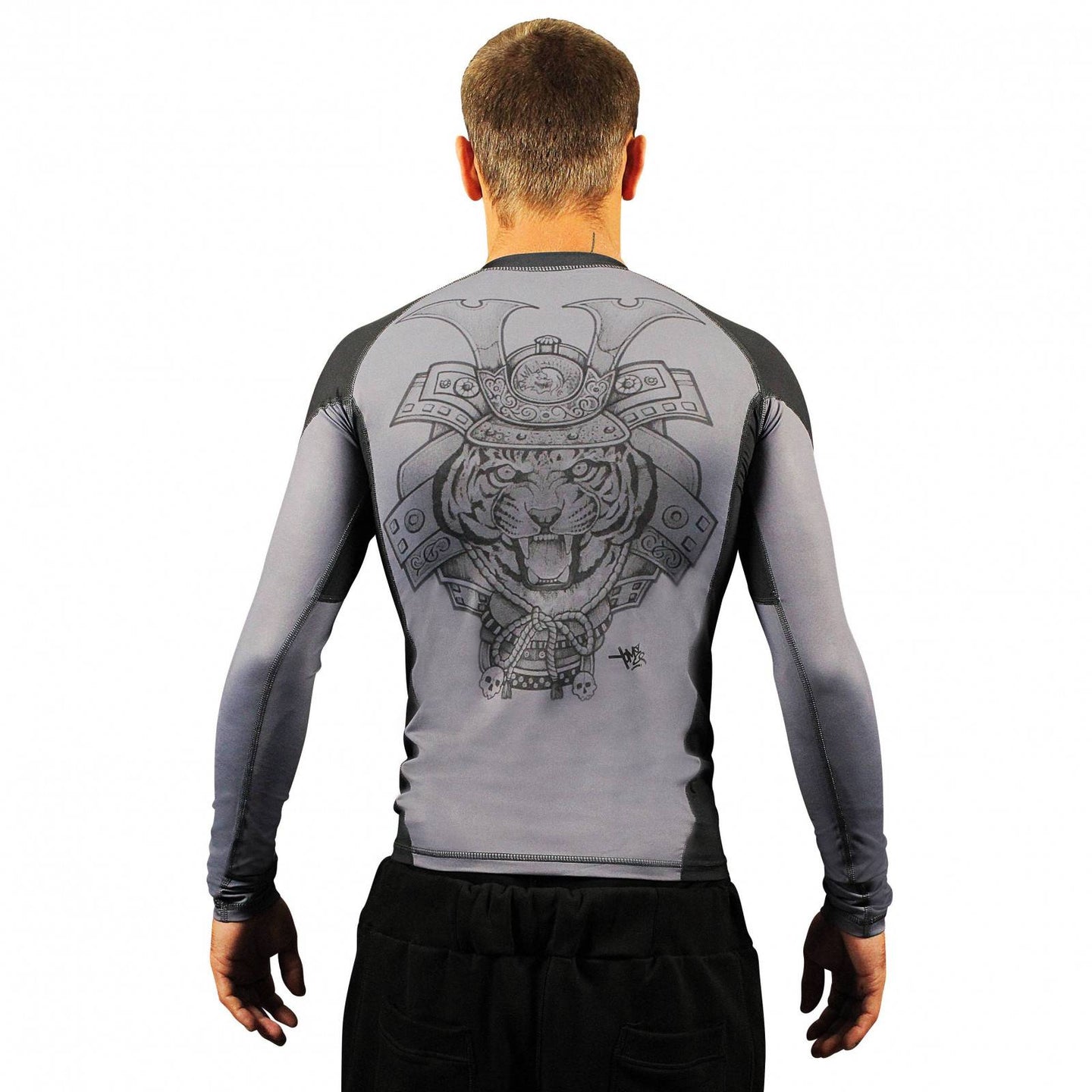 Fight Art Yome Mask Rash Guard back view featuring detailed mythological graphics